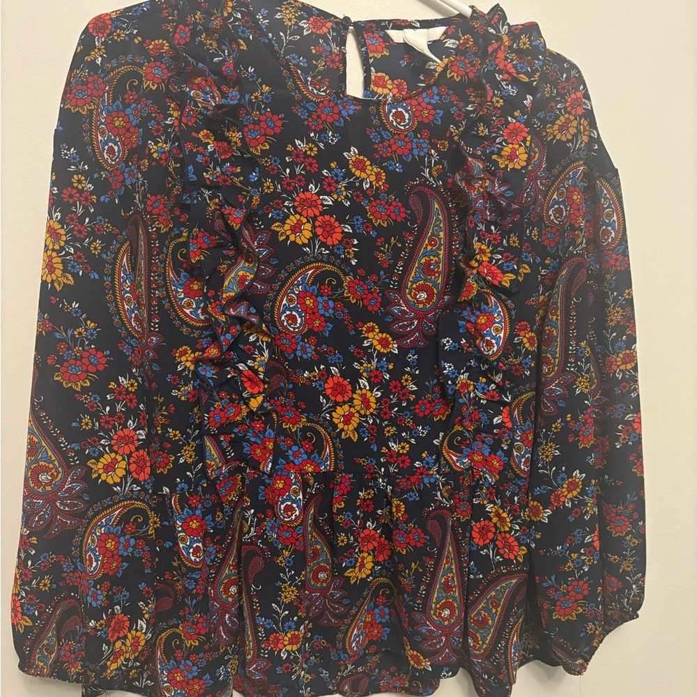 H&M Multicolor Paisley Ruffle Blouse